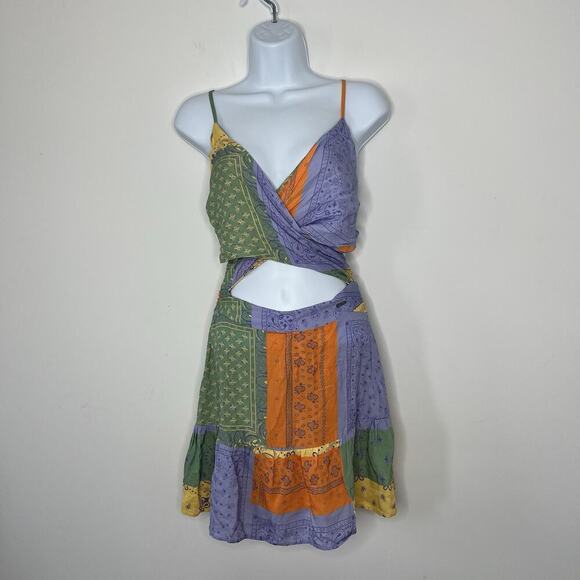 Maaji Florentina Mini Dress Small Bandana Patchwork Pastel Boho Festival Smocked - Picture 5 of 13